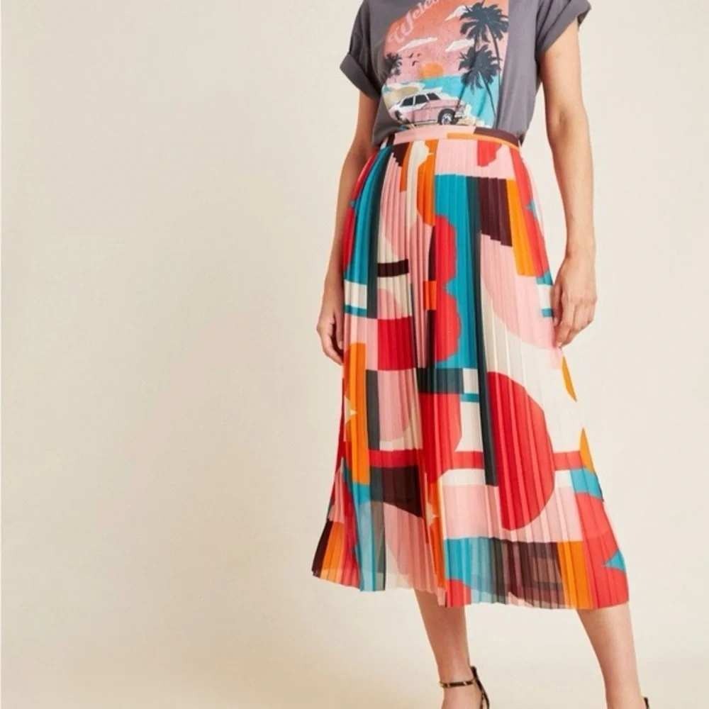 331 Maeve Anthropologie Abstract Geometric Pleated Midi Skirt (Size 12, EUC)